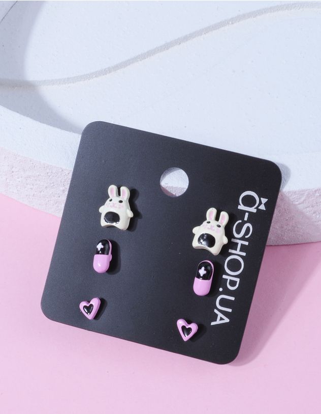 Сережки пусети у наборі у вигляді кролика з серцем | 263390-14-XX - A-SHOP