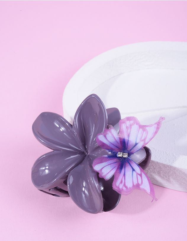 Заколка для волосся крабік у вигляді квітки з метеликом | 265998-03-XX - A-SHOP