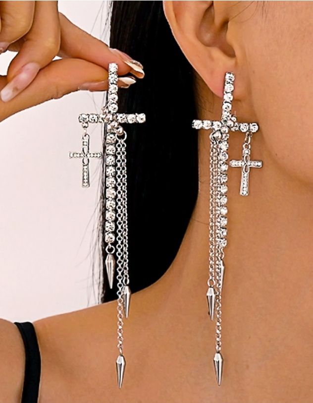 Сережки довгі у вигляді  хреста з ланцюжком | 267994-05-XX - A-SHOP