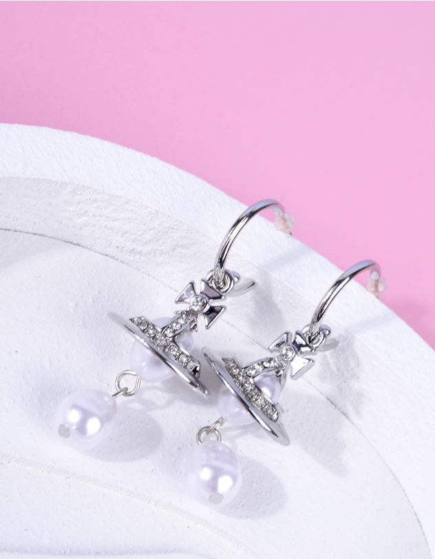 Сережки довгі у вигляді Сатурна з перлиною | 262966-05-XX - A-SHOP