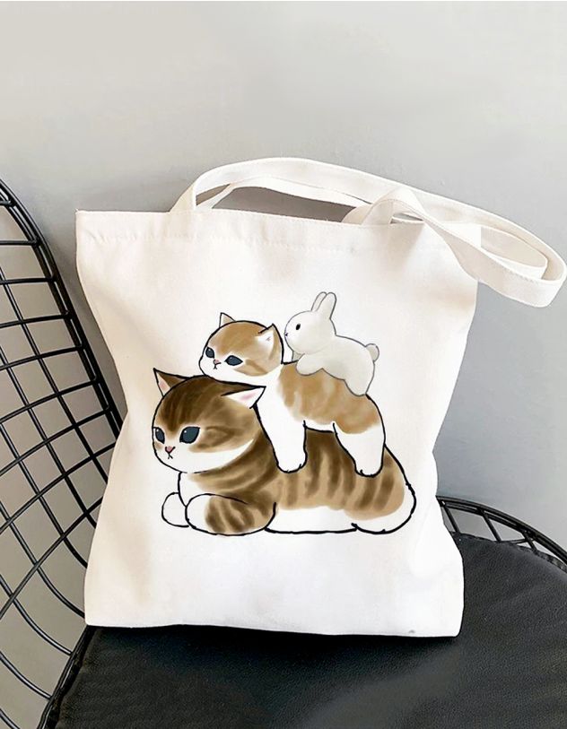 Сумка шопер з принтом котика | 264625-12-XX - A-SHOP