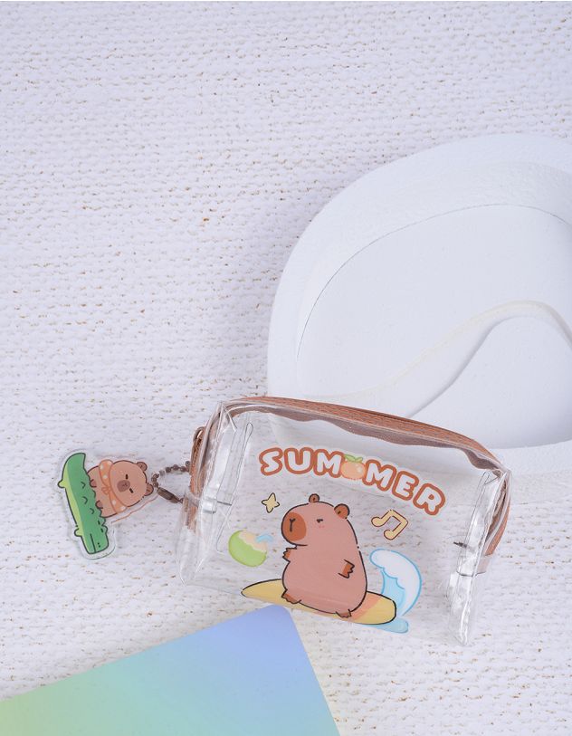 Монетниця прозора з брелоком та принтом капібари | 263998-39-XX - A-SHOP