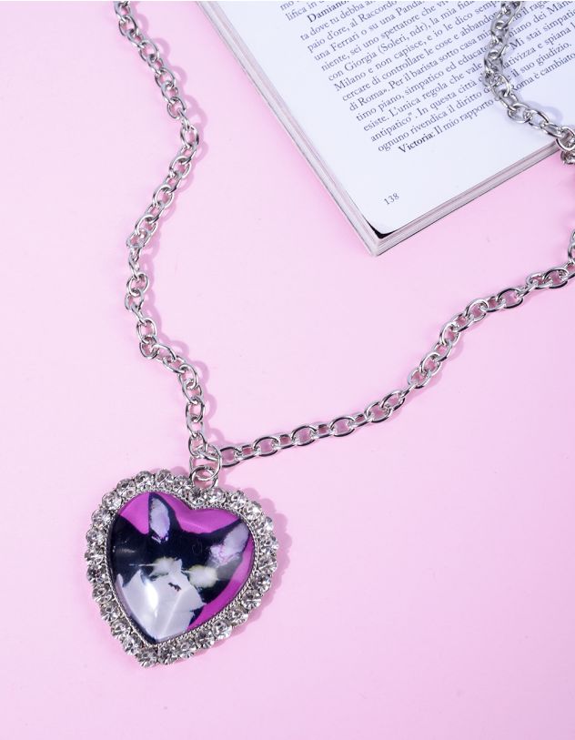 Підвіска на шию з кулоном у вигляді серця з принтом звірятка | 266077-14-XX - A-SHOP