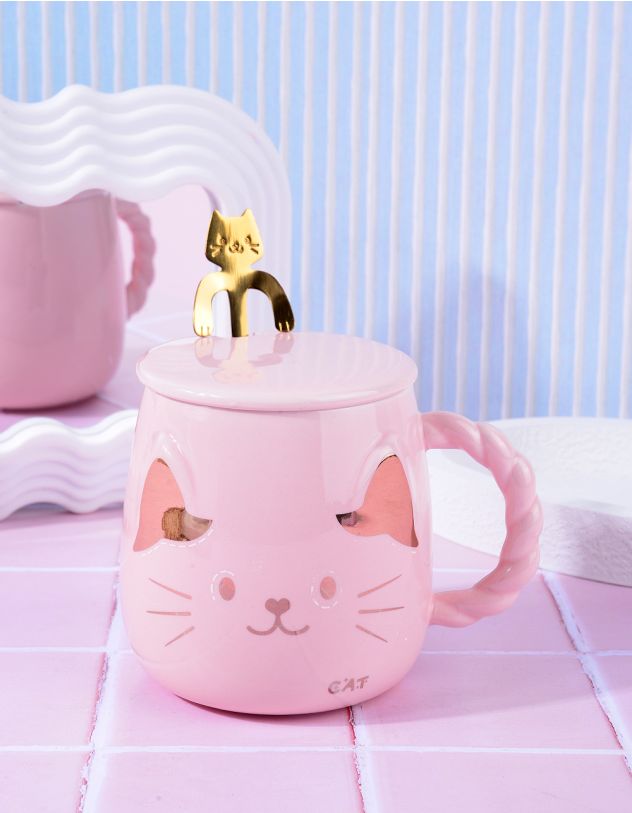 Чашка з ложкою у вигляді кота | 264256-14-XX - A-SHOP