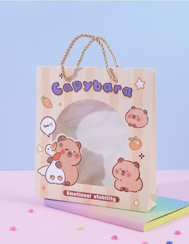 Пакет подарунковий 21 х 22,5 х 4,5см з принтом капібари | 263962-12-XX - A-SHOP