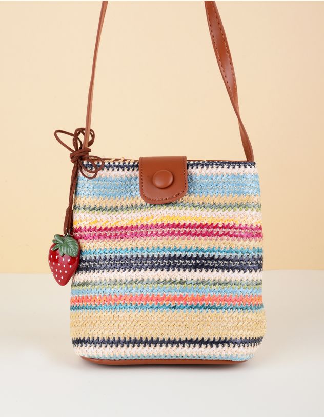 Сумка на плече зі штучної соломи з брелоком у вигляді полуниці | 265315-12-XX - A-SHOP