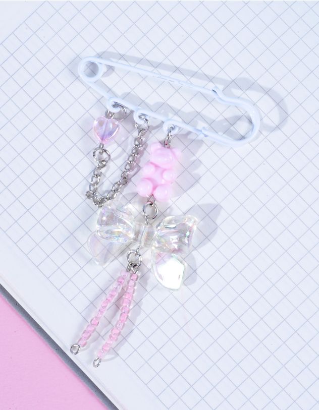 Брошка у вигляді булавки з бантом та ведмедиком | 262469-05-XX - A-SHOP