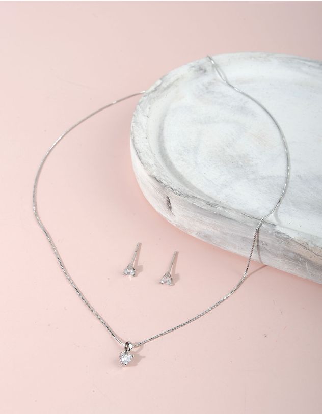 Комплект із підвіски на шию та сережок зі стразами у формі сердець | 258863-06-XX - A-SHOP