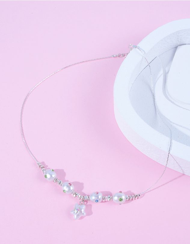 Підвіска на шию з кулоном у вигляді зірки та перлинами у стразах | 263880-05-XX - A-SHOP