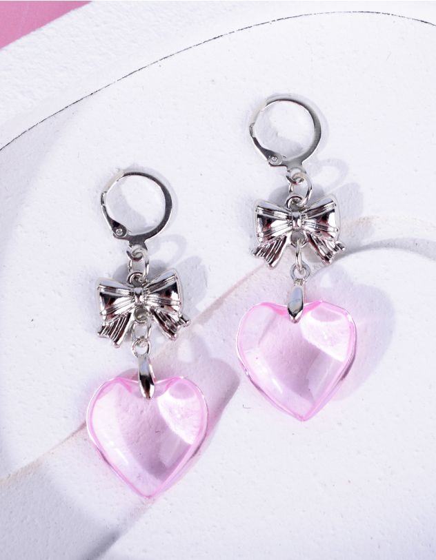Сережки довгі з бантом та серцем | 263937-70-XX - A-SHOP