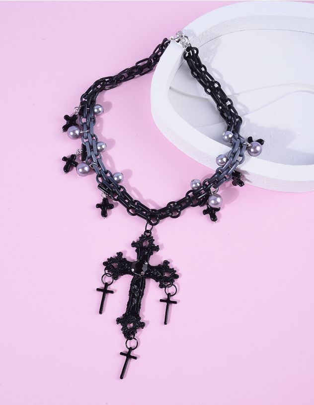 Підвіска на шию із ланцюжка  з хрестом та перлинами | 263102-02-XX - A-SHOP