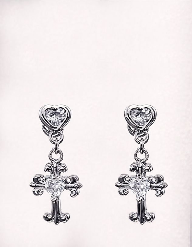 Сережки у вигляді серця з хрестом | 264586-05-XX - A-SHOP