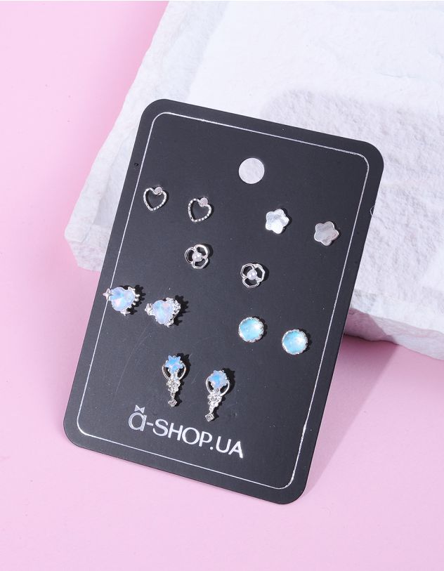 Сережки пусети  у наборі у вигляді серця з бантом та метелика | 261759-64-XX - A-SHOP