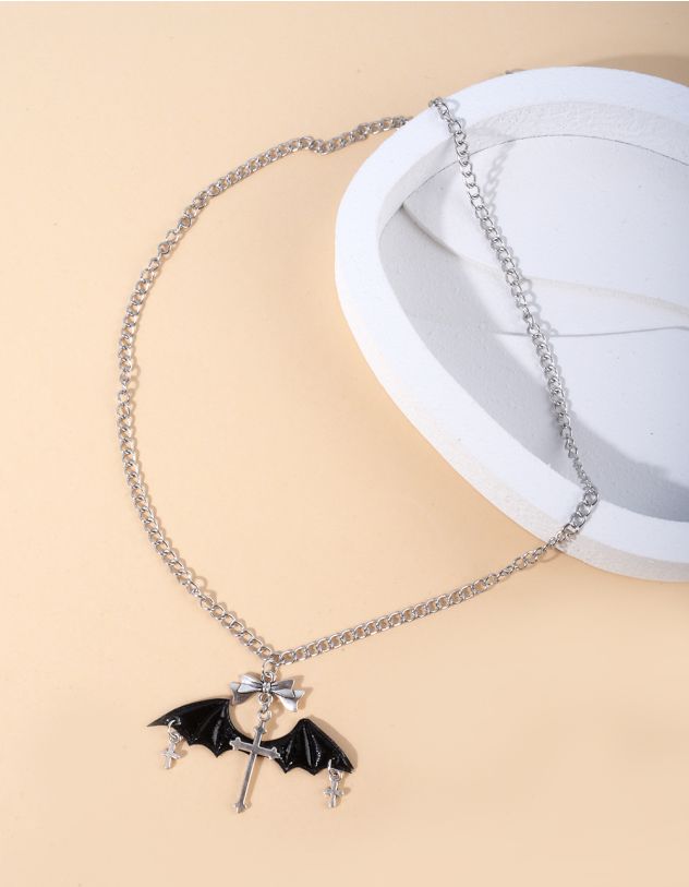 Підвіска на шию з кулоном у вигляді банта з хрестом із крилами кажана | 264603-07-XX - A-SHOP