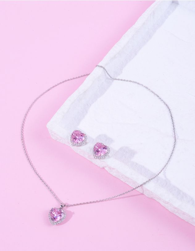 Комплект із підвіски на шию та сережок з кристалами у вигляді серця | 263339-70-XX - A-SHOP