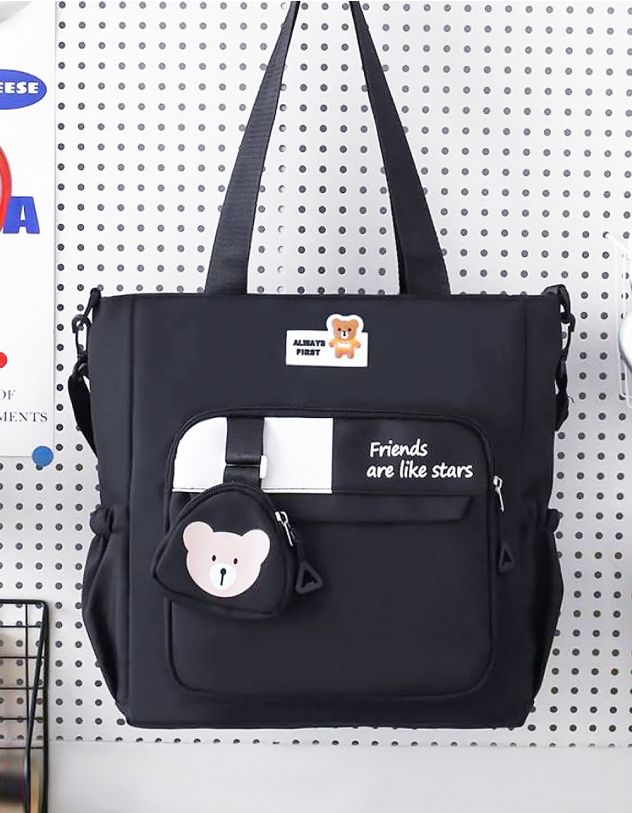 Сумка шопер з принтом ведмедика на монетниці | 266411-02-XX - A-SHOP