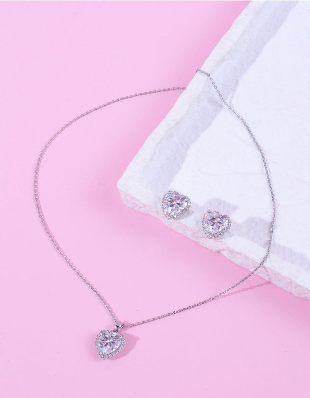 Комплект із підвіски на шию та сережок з кристалами у вигляді серця | 263339-05-XX - A-SHOP