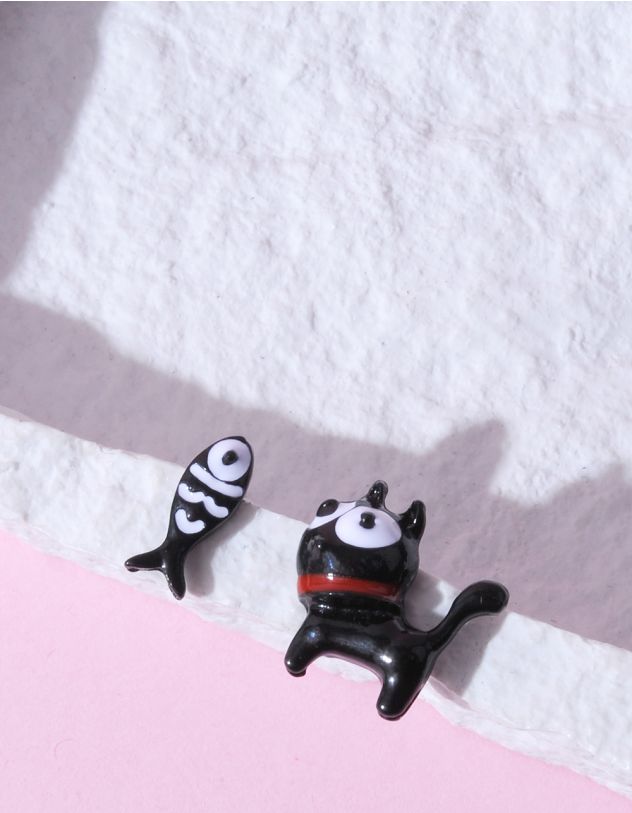 Сережки пусети у вигляді котика з рибкою | 263597-02-XX - A-SHOP