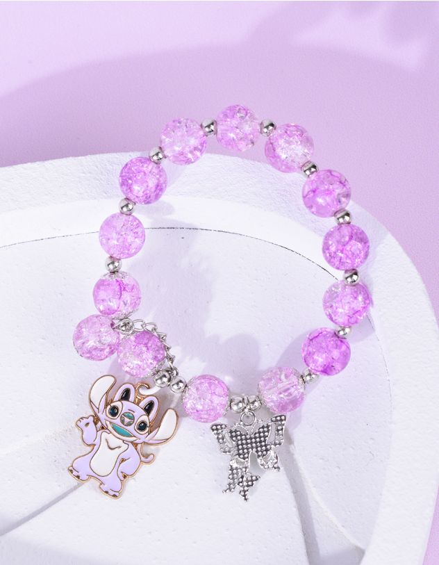 Браслет на руку із намистин з персонажем аніме Ліло і Стіч та метеликом | 264995-35-XX - A-SHOP