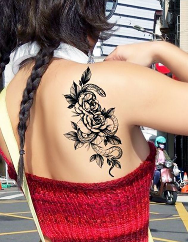 Татуювання тимчасове з зображенням змії та квітів | 266291-01-XX - A-SHOP