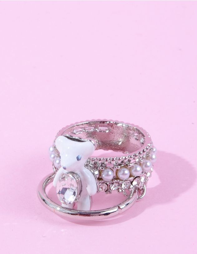 Кільце широке з ведмедиком та перлинами | 263627-06-36 - A-SHOP