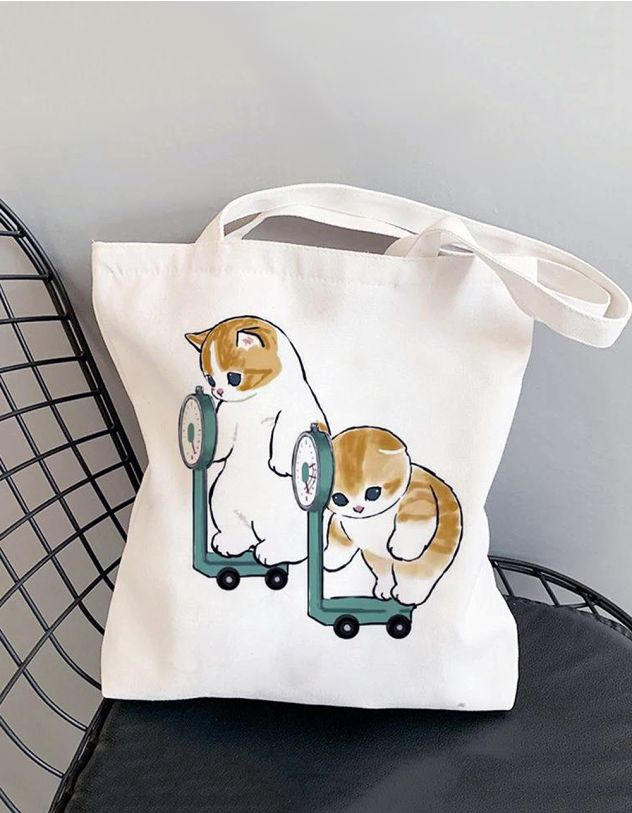 Сумка шопер з принтом котика | 264625-20-XX - A-SHOP