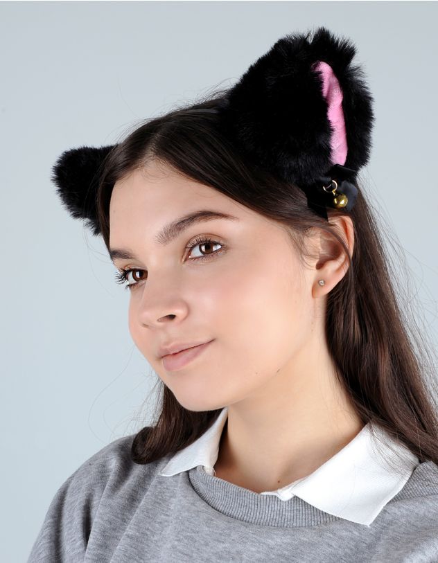 Обідок для волосся з бантами на хутряних вушках | 255918-02-XX - A-SHOP