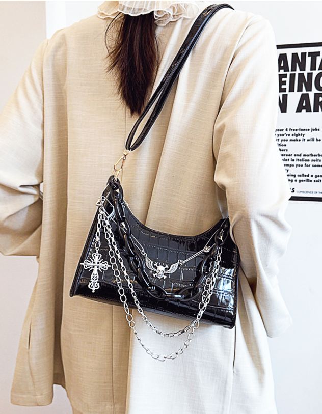 Сумка багет з хрестом та черепом на ланцюжку з булавками | 263097-02-XX - A-SHOP