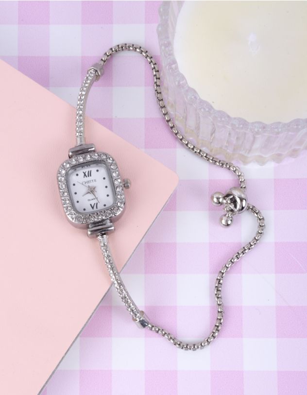 Годинник на руку з браслетом ланцюжком декорований стразами | 263582-05-XX - A-SHOP