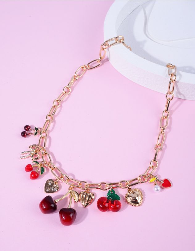 Підвіска на шию із ланцюжка з кулоном у вигляді вишні і серця | 266342-55-XX - A-SHOP