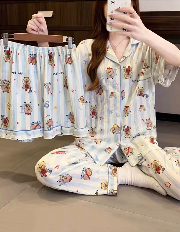 Піжама трійка з принтом капібари | 265952-18-02 - A-SHOP