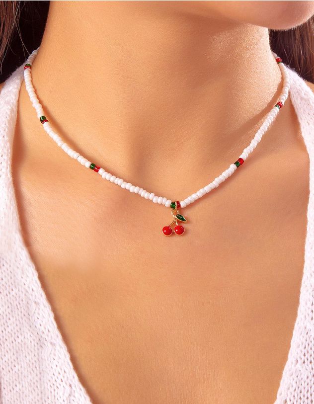 Підвіска на шию із бісеру з кулоном у вигляді вишні | 266577-01-XX - A-SHOP