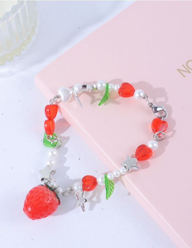 Браслет на руку з перлинами та підвіскою у вигляді полуниці | 262510-15-XX - A-SHOP