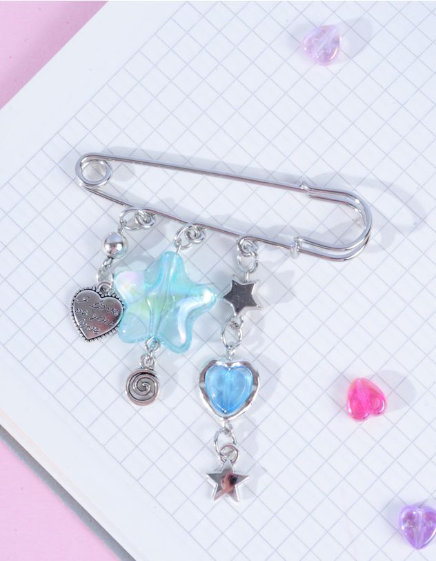 Брошка булавка з підвіскою у вигляді серця та зірки | 262470-64-XX - A-SHOP