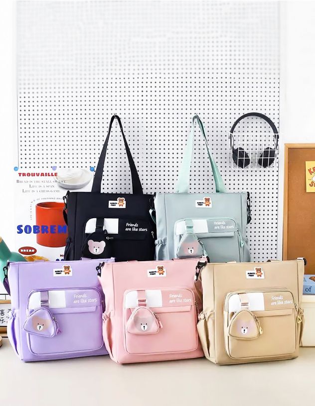 Сумка шопер з принтом ведмедика на монетниці | 266411-14-XX - A-SHOP