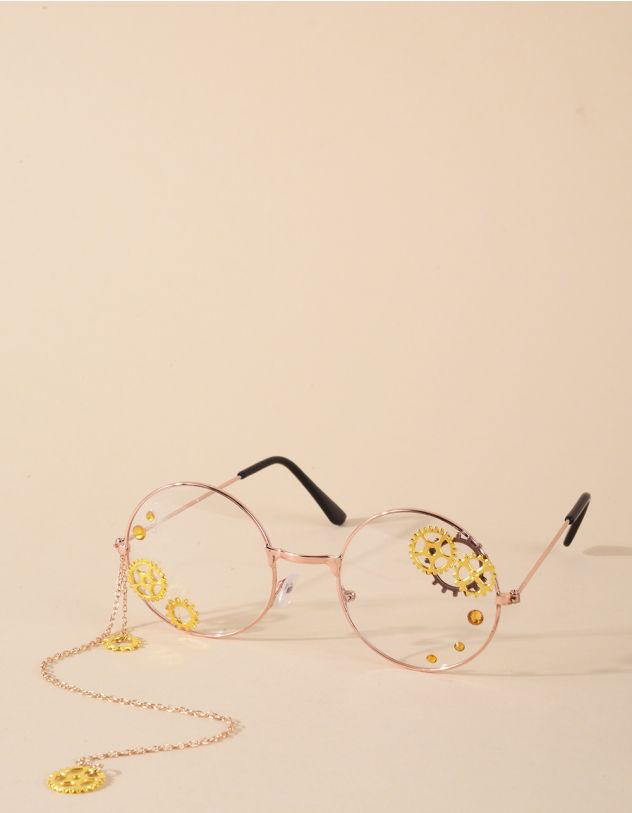 Окуляри іміджеві круглі з ланцюжком та фурнітурою на лінзах | 266909-04-XX - A-SHOP