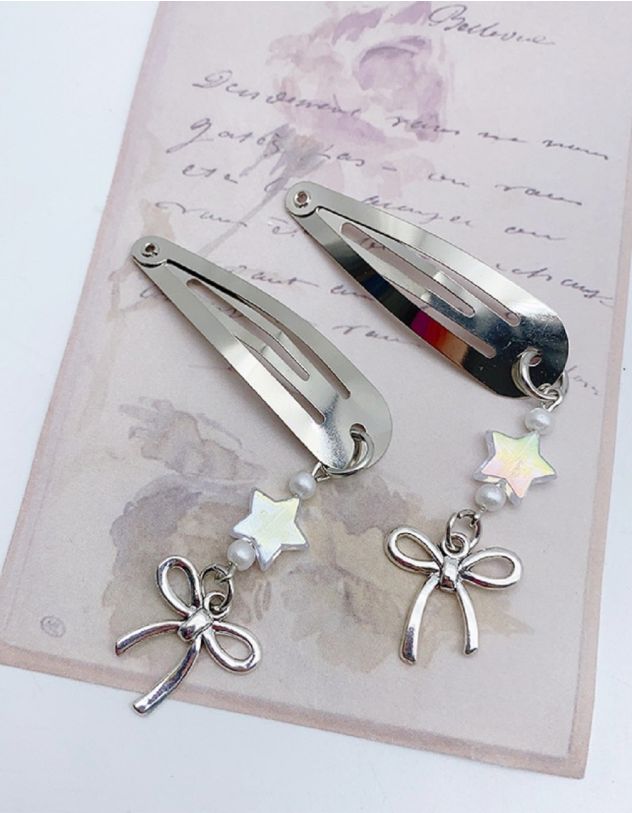 Заколка для волосся клік клак з зірочками та бантами у наборі | 260755-05-XX - A-SHOP