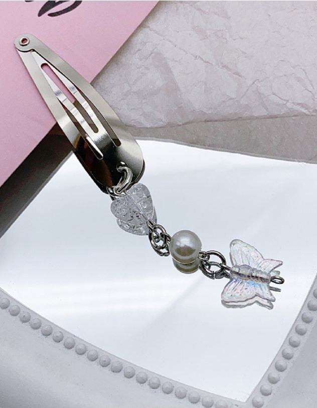 Заколка для волосся клік клак з перлиною та метеликом у наборі 2 шт. | 260748-01-XX - A-SHOP