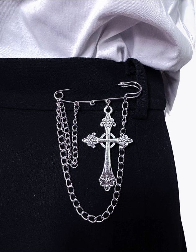 Брошка булавка з  ланцюжками та хрестом | 266886-05-XX - A-SHOP