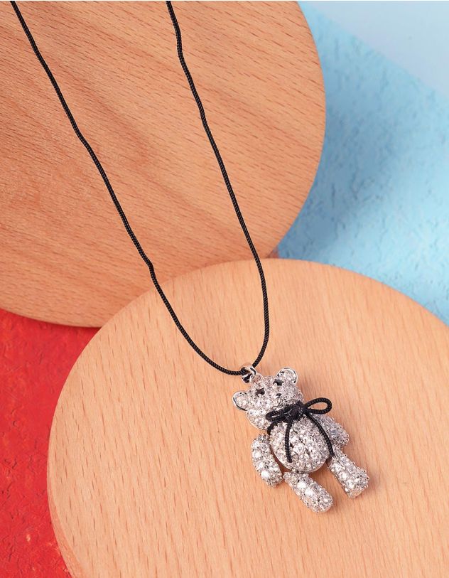 Підвіска на шию з кулоном у вигляді медведя інкрустована стразами | 184006-06-XX - A-SHOP