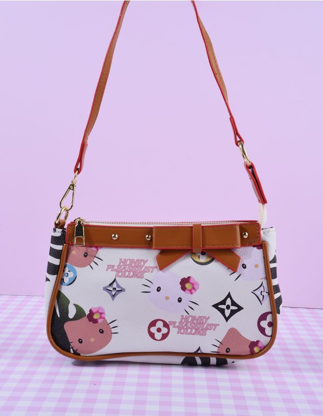 Сумка на довгому ремінці з принтом Кітті та бантом | 262717-01-XX - A-SHOP
