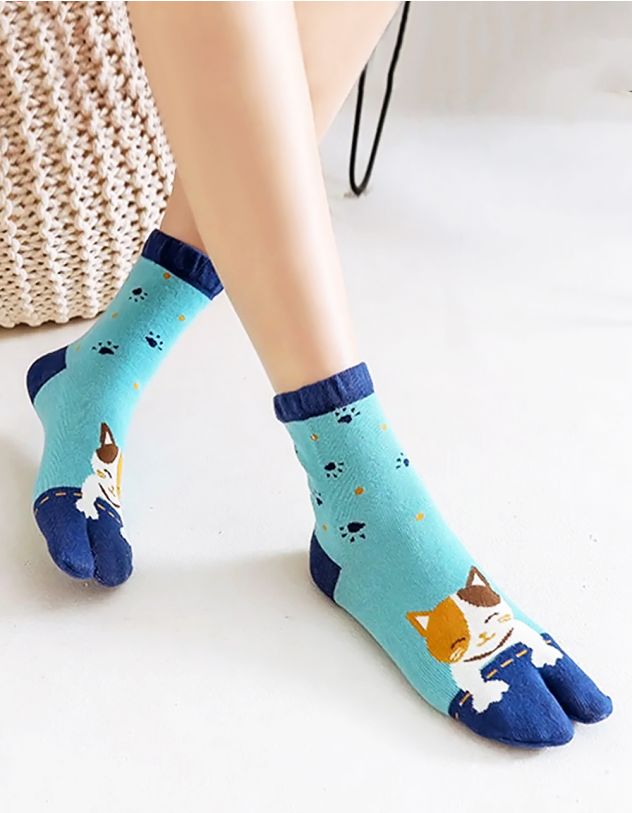 Шкарпетки табі з принтом котика | 268089-18-XX - A-SHOP
