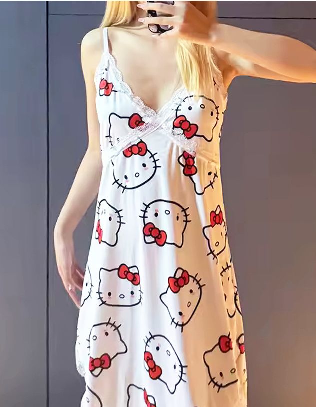 Сорочка нічна з принтом Кітті та мереживом | 266461-01-03 - A-SHOP