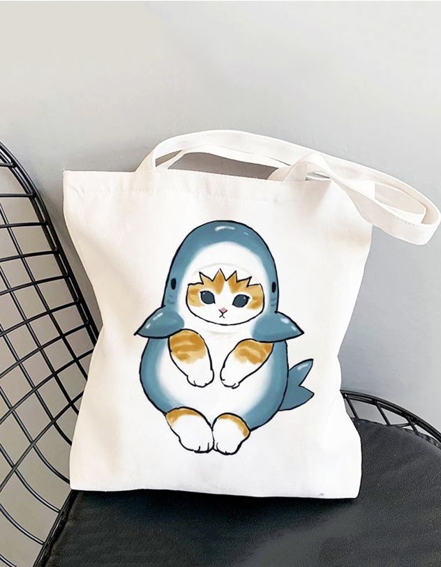 Сумка шопер з принтом котика | 264625-13-XX - A-SHOP