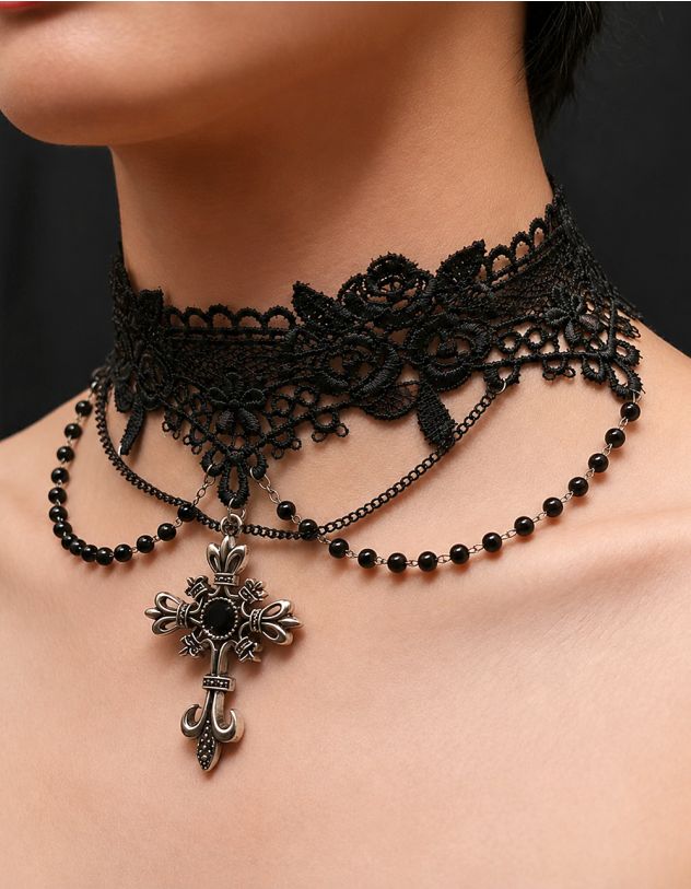Чокер на шию мереживний з хрестом | 269149-02-XX - A-SHOP