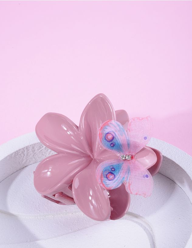 Заколка для волосся крабік у вигляді квітки з метеликом | 265998-14-XX - A-SHOP