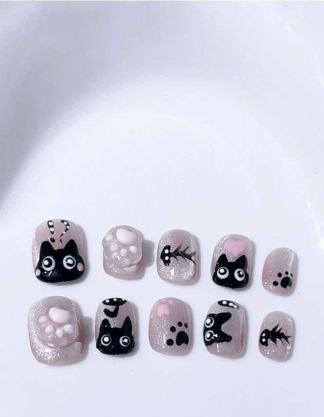 Нігті накладні з лапками та зображенням котиків | 261856-01-01 - A-SHOP