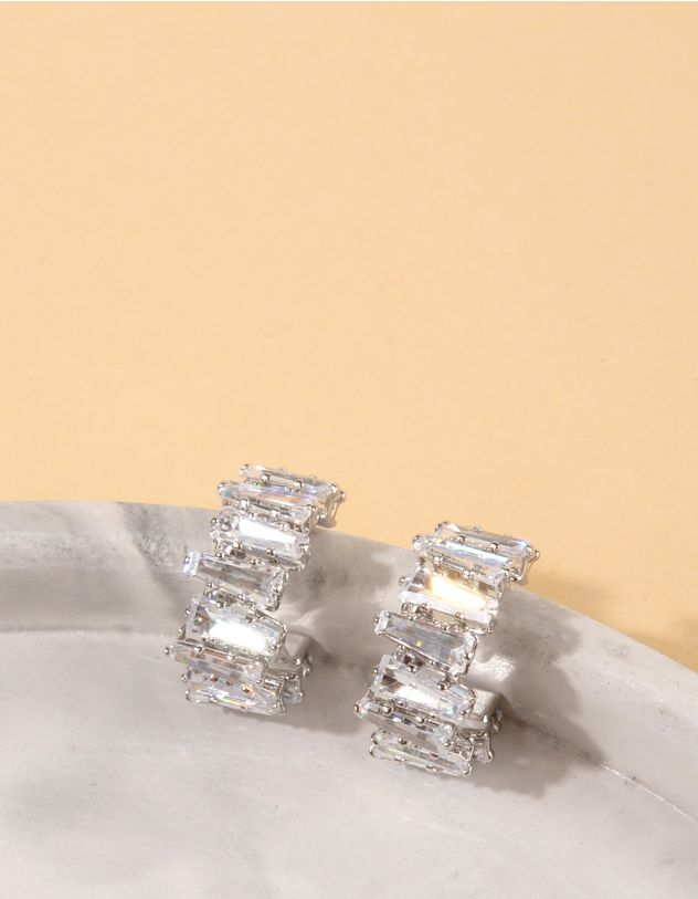 Сережки півкільця декоровані стразами | 259694-06-XX - A-SHOP