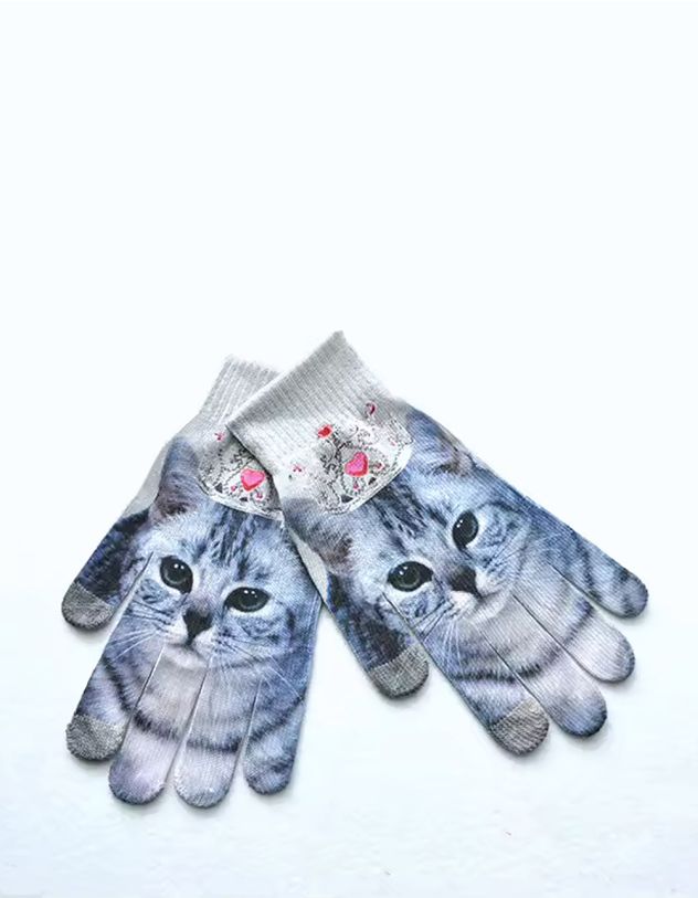 Рукавички з принтом котика | 268534-11-XX - A-SHOP