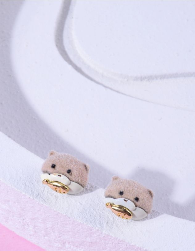 Сережки пусети у вигляді видри з рибкою | 263374-22-XX - A-SHOP